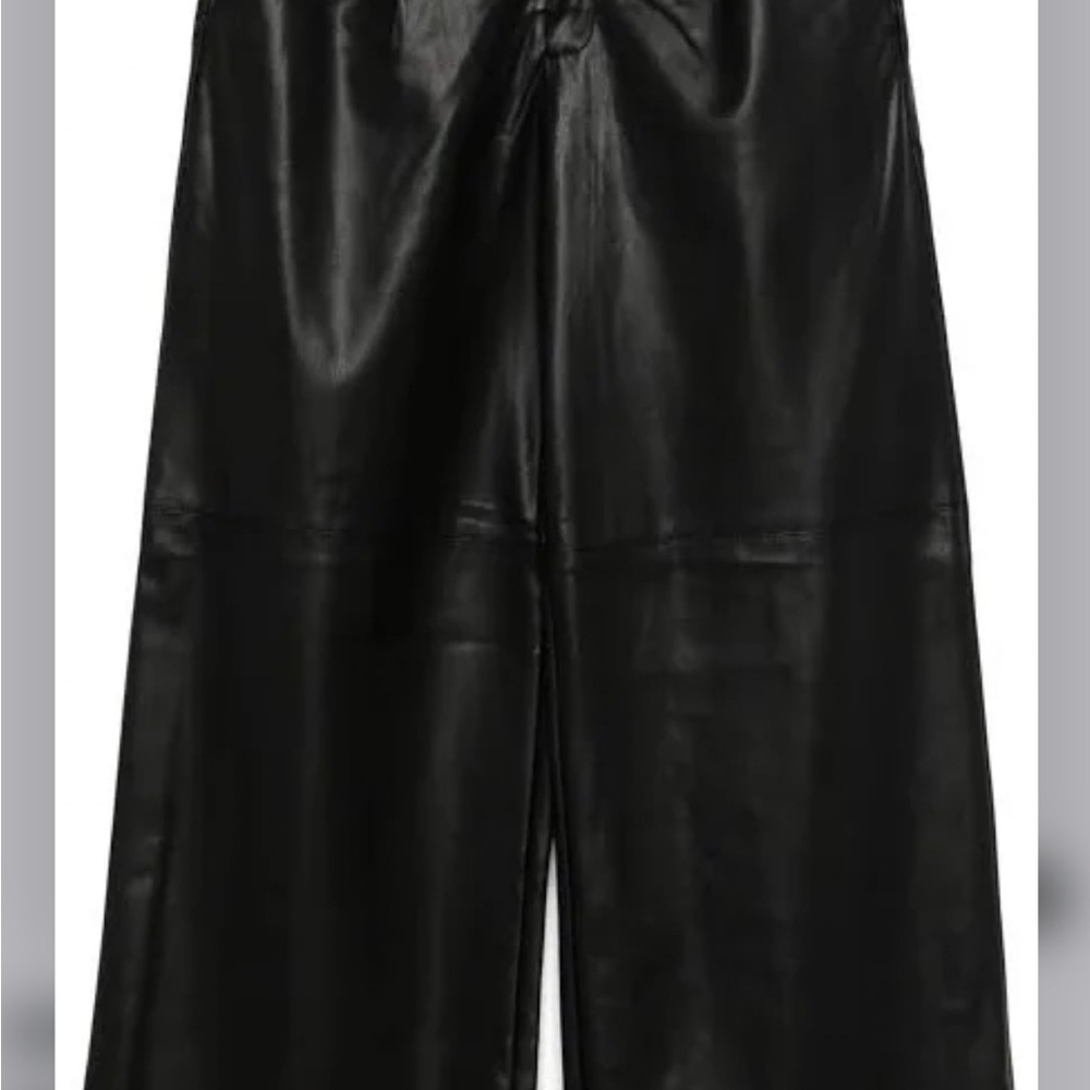 DKNY Black Faux Leather Wide Leg Pants